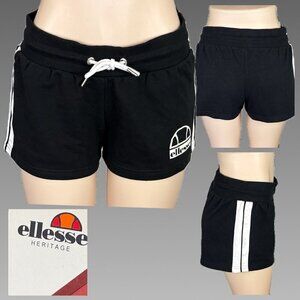Ellesse L Black/White‎ Logo Striped Sides Drawstring Waist Cotton-Poly Shorts